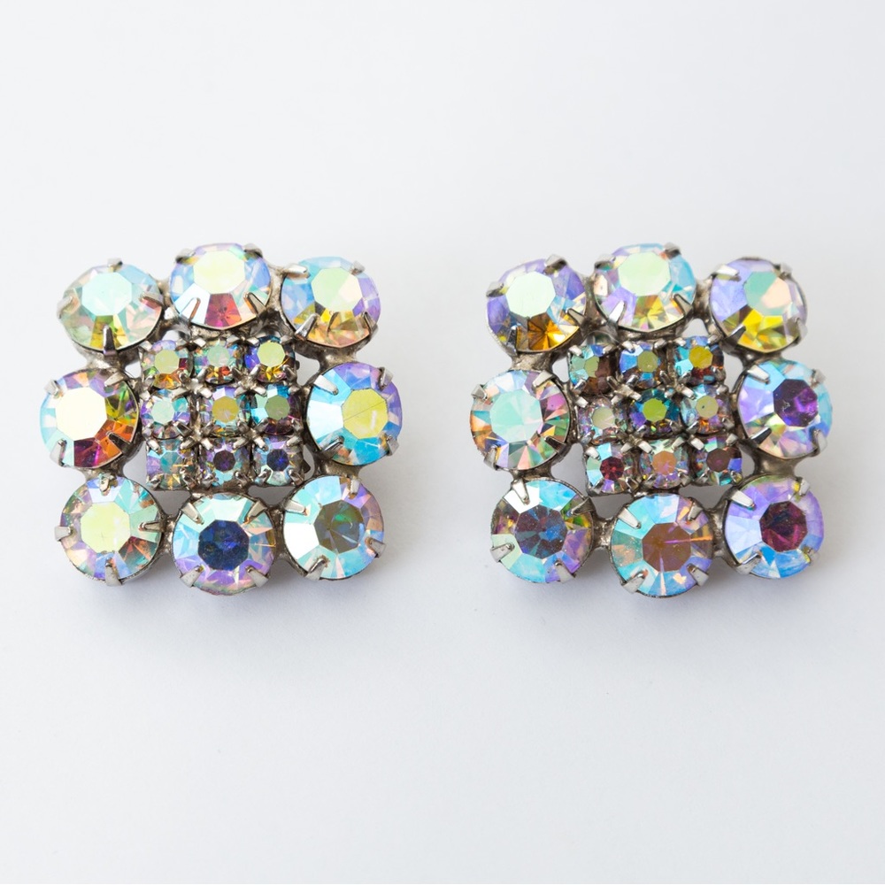 Vintage earrings 80s rhinestone earrings clip on earrings - Picture 6 of 10